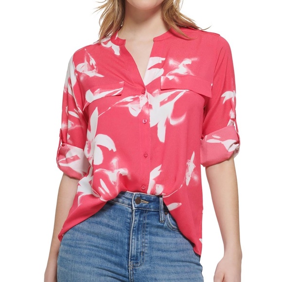 Calvin Klein Tops - Calvin Klein Plus Size Floral-Print Blouse in Pink Size 2X